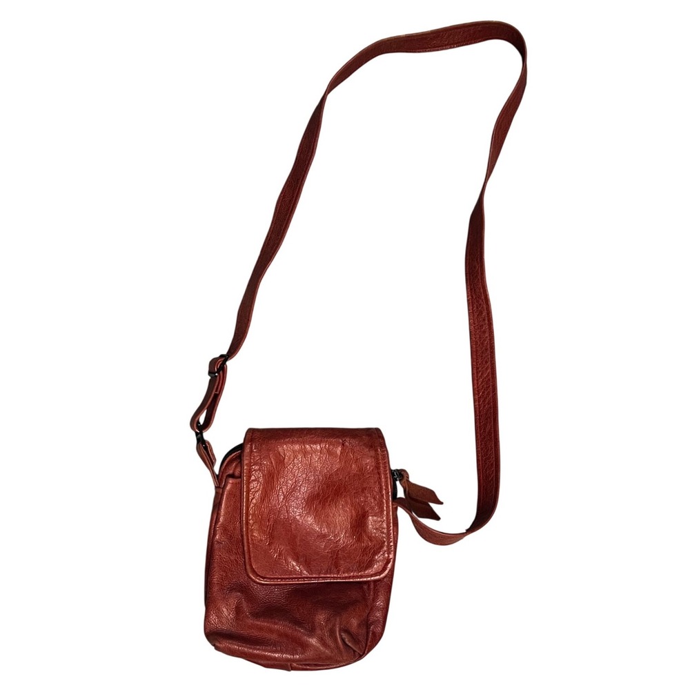 Unbranded Burnt Orange‎ Genuine Leather Small Crossbody Messenger Flap Bag